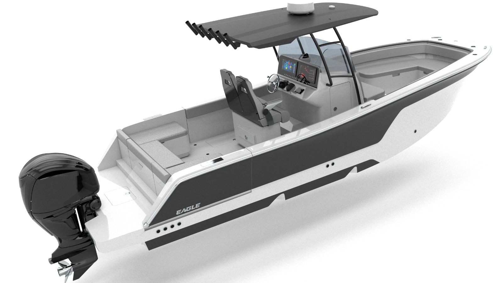 The folding terrace on both sides and also Stern add to the sleek layout and versatile nature of the Eagle 25.