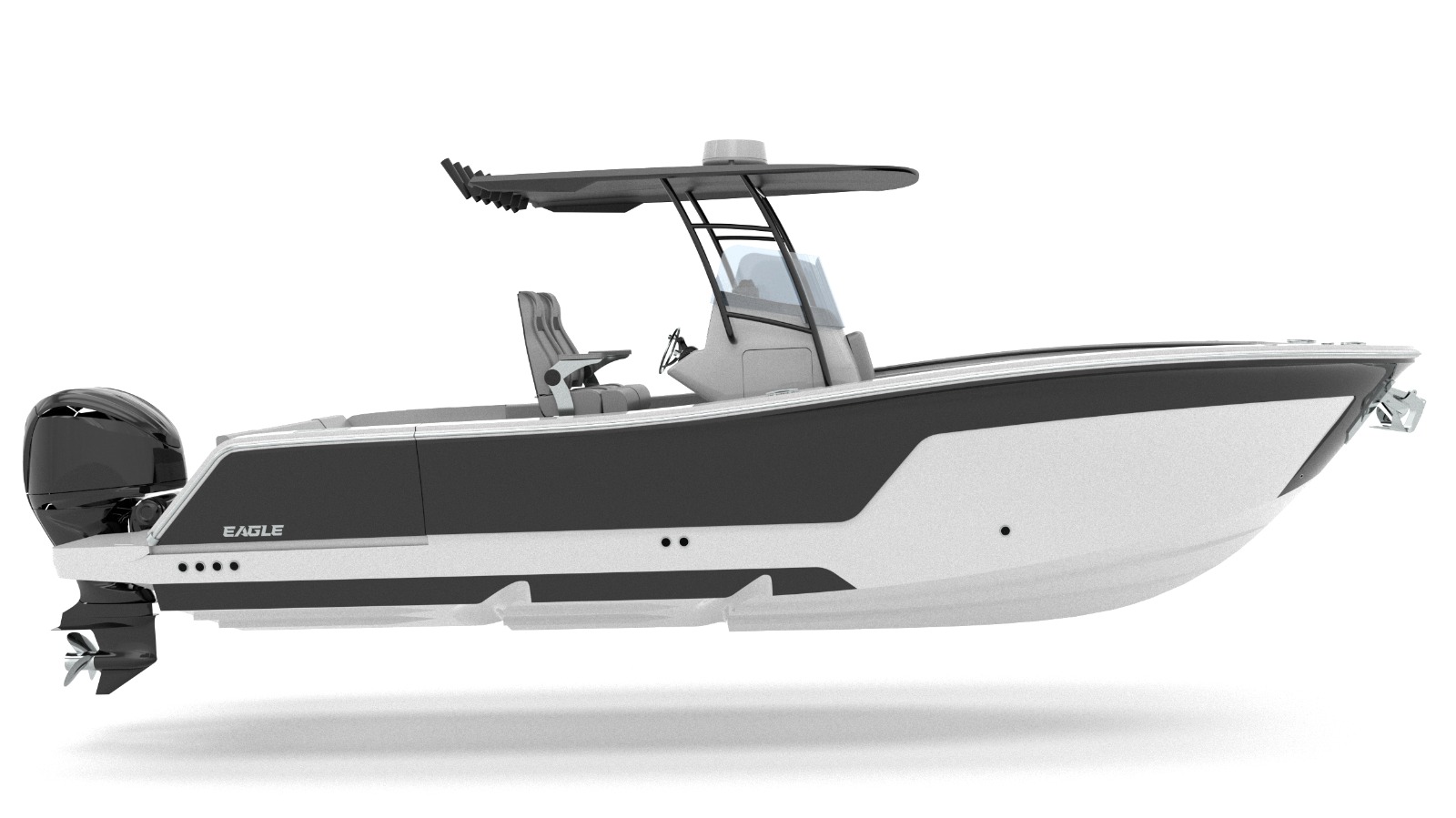 Sleek profile showcasing the Eagle 25's distinctive lines and efficient stepped hull design.